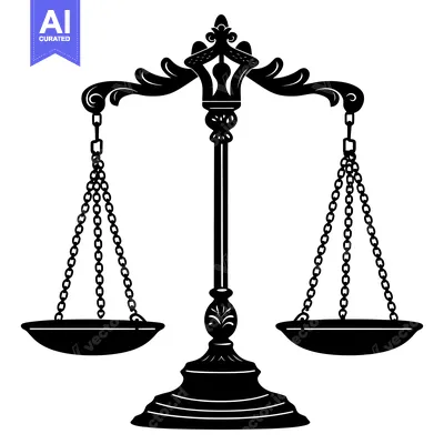 Aset desain premium: Ornate Black and White Silhouette of a Justice Scale