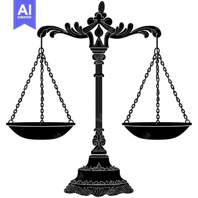 Ornate Black and White Silhouette of a Justice Scale