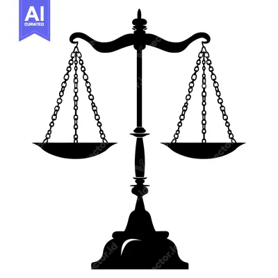 Aset desain premium: Black and White Silhouette of a Scale of Justice