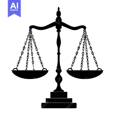 Aset desain premium: Black and White Silhouette of a Scale of Justice
