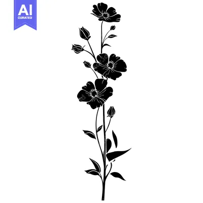Aset premium populer: Black and White Silhouette of a Flower Stem with Buds and Flowers
