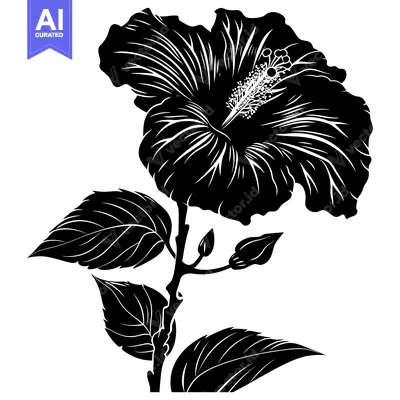 Popular premium asset: Black and White Silhouette of a Hibiscus Flower and Leaves