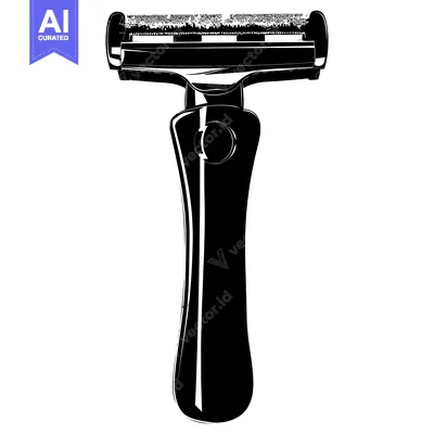 Aset desain premium: Black and White Illustration of a Safety Razor