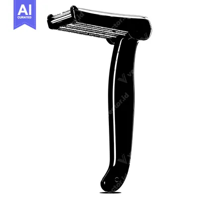 Aset desain premium: Black and White Illustration of a Folding Razor