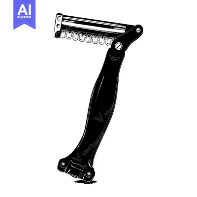Aset desain premium: Black and White Illustration of a Folding Razor