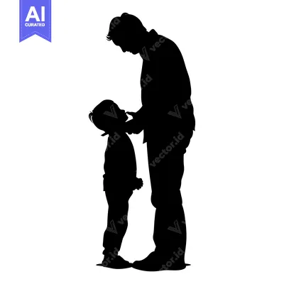 Aset premium populer: Silhouette of a father and son standing close together