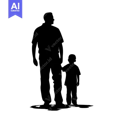 Aset desain premium: Silhouette of a father and his son walking side-by-side