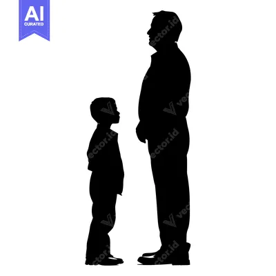Aset desain premium: Silhouette of a Father and Son Standing Side-by-Side