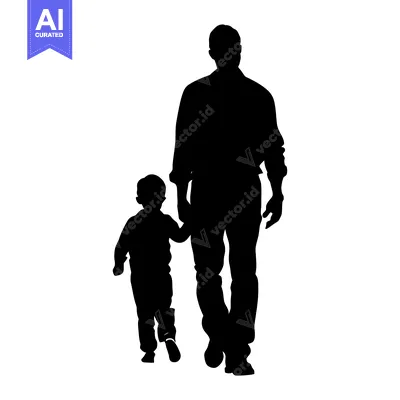 Aset premium populer: Silhouette of a father and son walking hand-in-hand