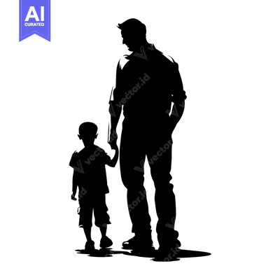 Aset premium populer: Silhouette of a Father and Son Walking Hand in Hand