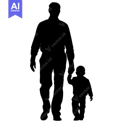 Aset premium populer: Silhouette of a Father and Son Walking Hand-in-Hand