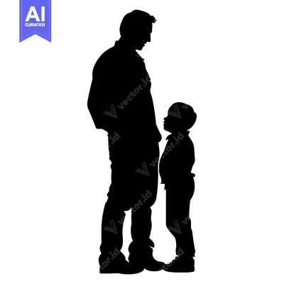 Popular premium asset: Silhouette of a Father and Son Standing Together
