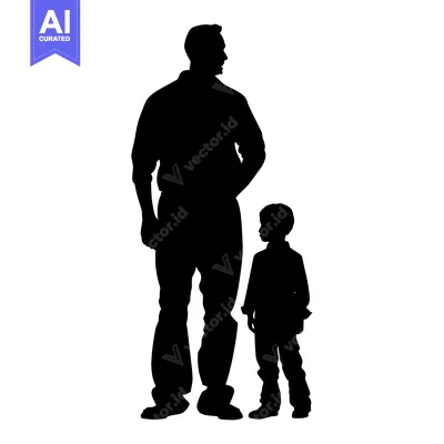 Aset premium populer: Silhouette of a father and son standing together