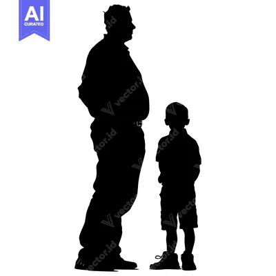 Aset premium populer: Silhouette of a father and his son standing together