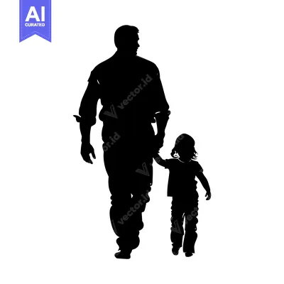 Aset desain premium: Silhouette of a father and daughter walking hand-in-hand