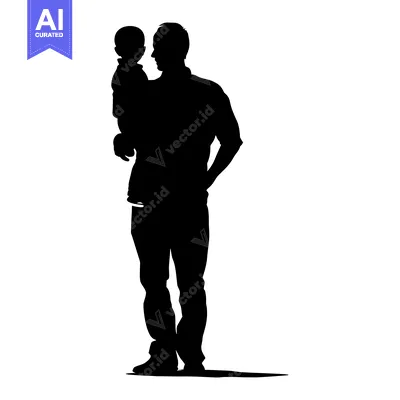 Aset desain premium: Silhouette of a Father Holding His Young Child