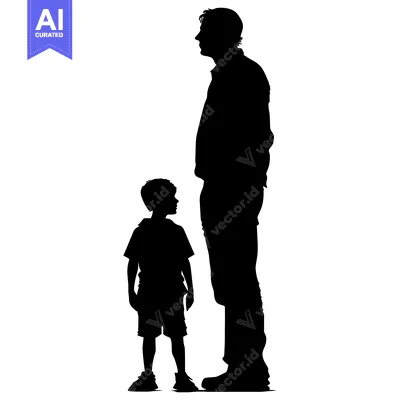 Aset desain premium: Silhouette of a Father and Son Standing Together