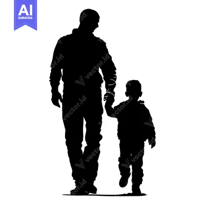 Aset premium populer: Silhouette of a father and son walking hand-in-hand