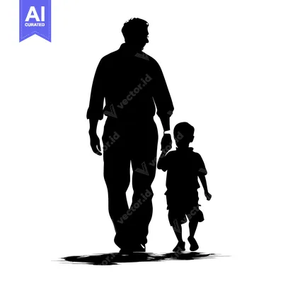 Aset premium populer: Silhouette of a father and son walking hand-in-hand