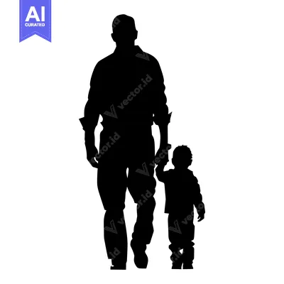 Aset premium populer: Silhouette of a Father and Son Walking Hand in Hand
