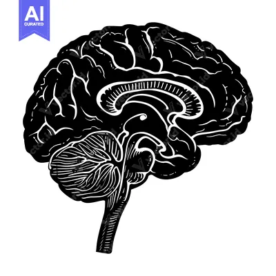 Premium design asset: A detailed anatomical illustration of the human brain, depicted in bla