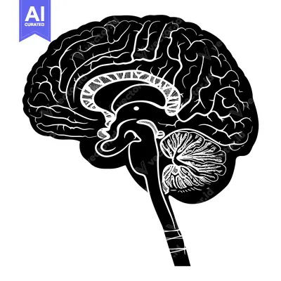 Aset desain premium: Detailed Side View Illustration of the Human Brain in Black and White