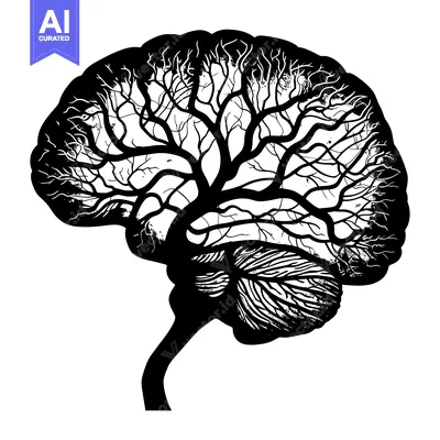 Aset desain premium: Black and White Silhouette of a Tree-Like Brain