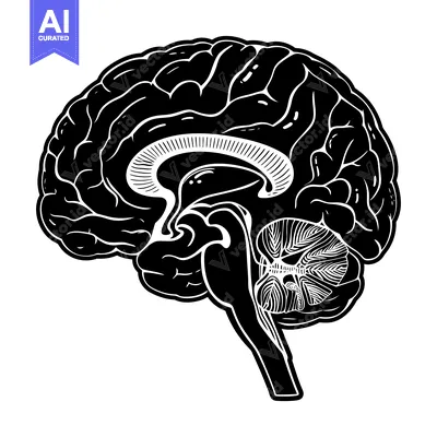 Aset desain premium: A Black and White Illustration of the Human Brain