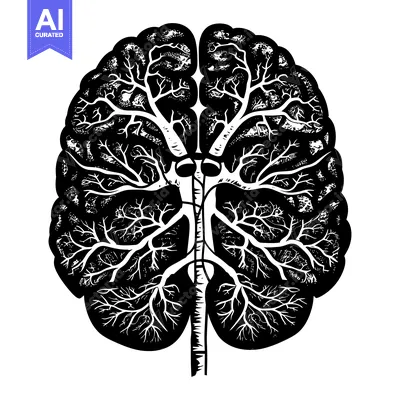 Aset desain premium: Black and white illustration of a human lung with detailed internal br