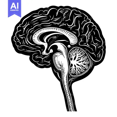 Aset desain premium: Detailed Anatomical Illustration of the Human Brain with Internal Stru
