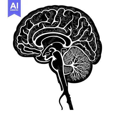 Premium design asset: A Black and White Illustration of a Human Brain with Detailed Internal