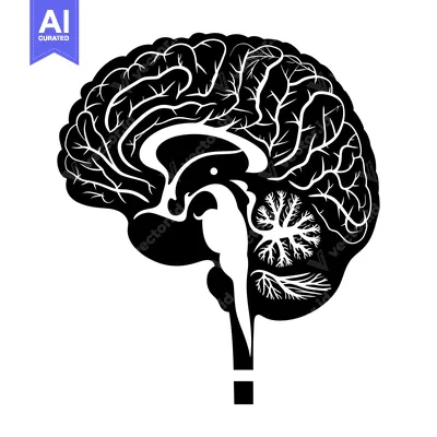 Black and White Silhouette of a Human Brain with an Exclamation Point