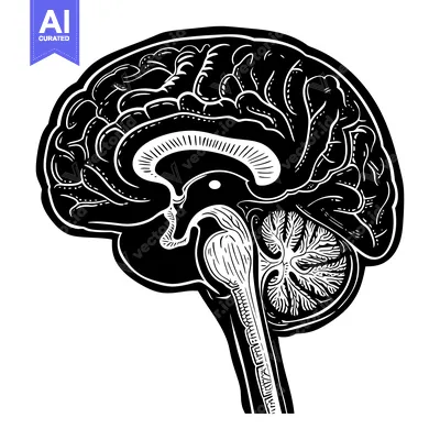 Aset premium populer: A Black and White Illustration of a Human Brain with Detailed Anatomic