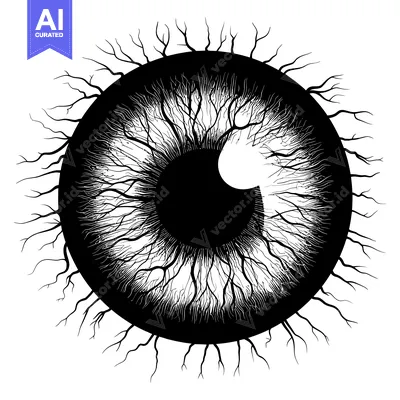 Premium design asset: A Black and White Stylized Illustration of a Veined Eye