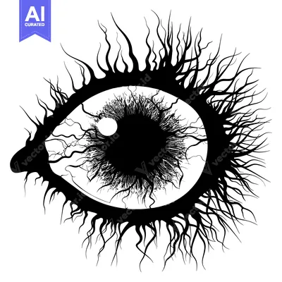 Popular premium asset: Stylized Black and White Eye with Veins and Eyelashes