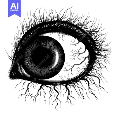 Aset premium populer: A Detailed Black and White Illustration of a Human Eye with Veins and