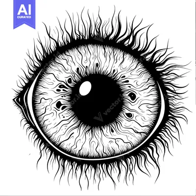 Aset premium populer: Detailed Black and White Illustration of a Stylized Human Eye