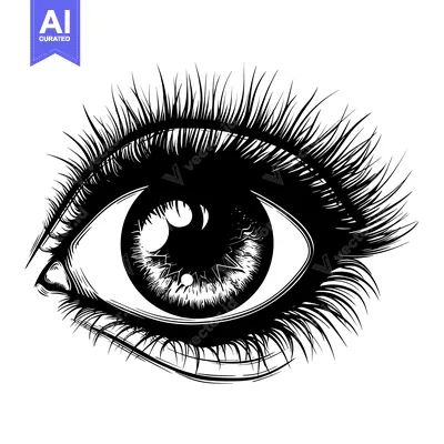 Premium design asset: Black and White Line Drawing of a Human Eye