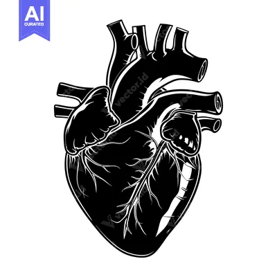 Aset desain premium: Detailed Black and White Illustration of a Human Heart