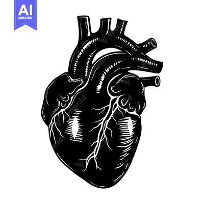 A Detailed Black and White Illustration of a Human Heart