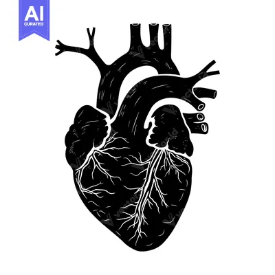 Aset premium populer: Hand-drawn illustration of a black human heart with visible veins and