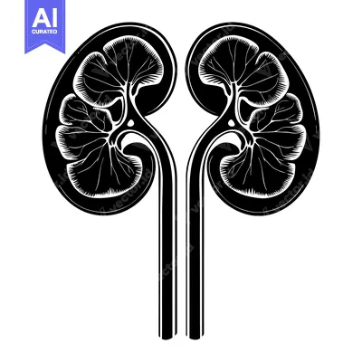 Aset premium populer: Black and White Illustration of Human Kidneys and Ureter