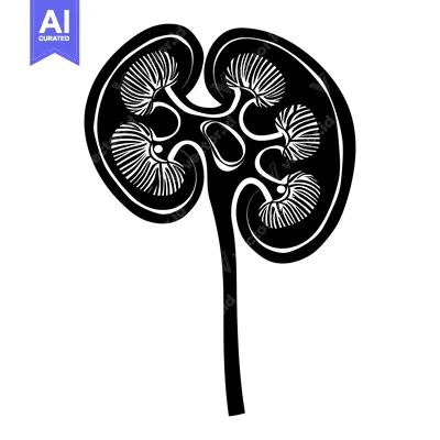 Aset premium populer: Black and White Illustration of a Human Kidney with Internal Anatomy