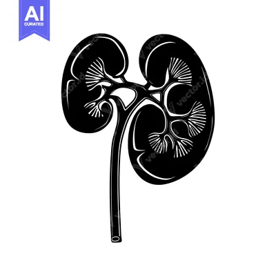 Black and White Illustration of Human Kidneys