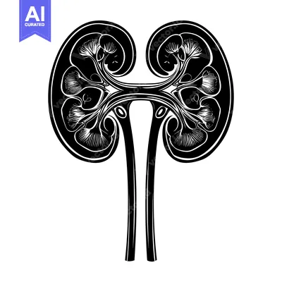 Premium design asset: Black and White Illustration of a Pair of Human Kidneys