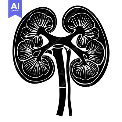 Aset premium populer: A Black and White Illustration of a Human Kidney