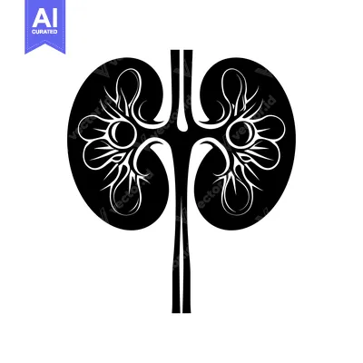 Stylized Black and White Illustration of Human Kidneys