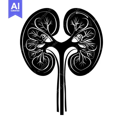 Aset desain premium: Black and White Illustration of Human Kidneys and Ureter