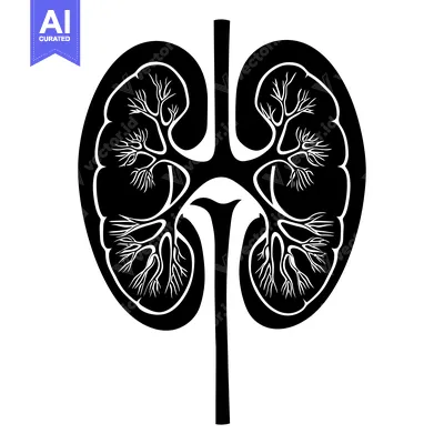 Aset premium populer: Black and white silhouette of a human kidney with visible internal str