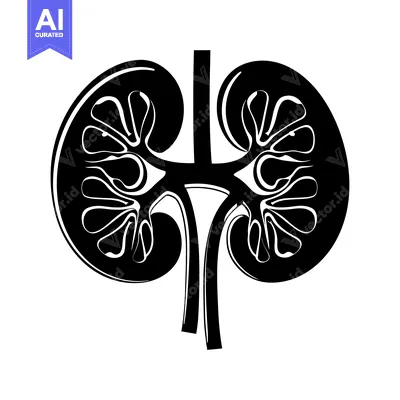 Aset desain premium: Black and White Illustration of Human Kidneys